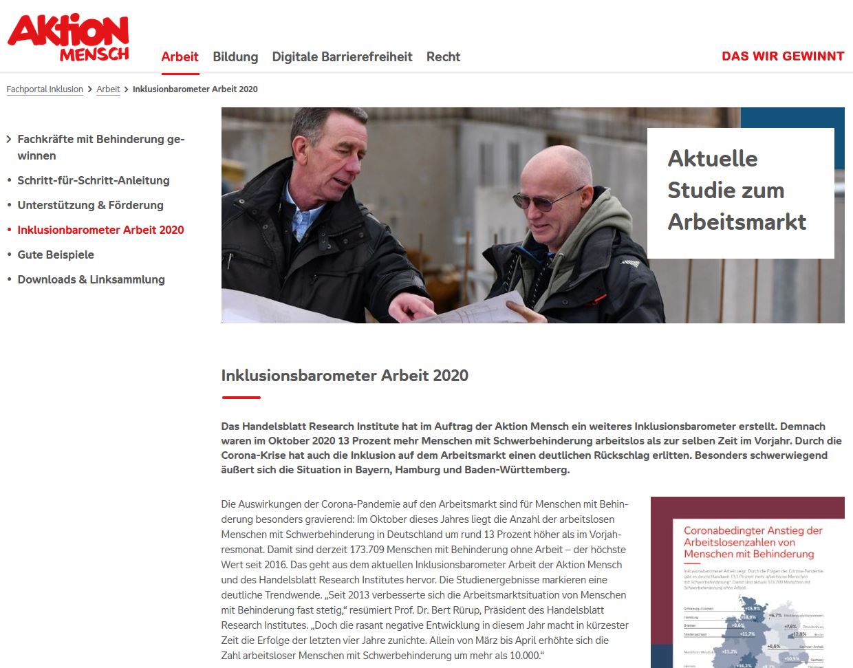 Aktion Mensch Inklusionsbarometer 2020